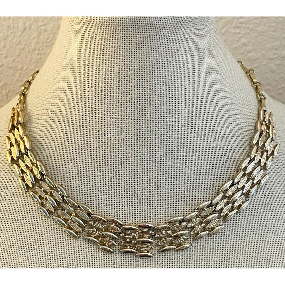 Sarah Coventry Signed Gold Tone Statement Link Bib Necklace